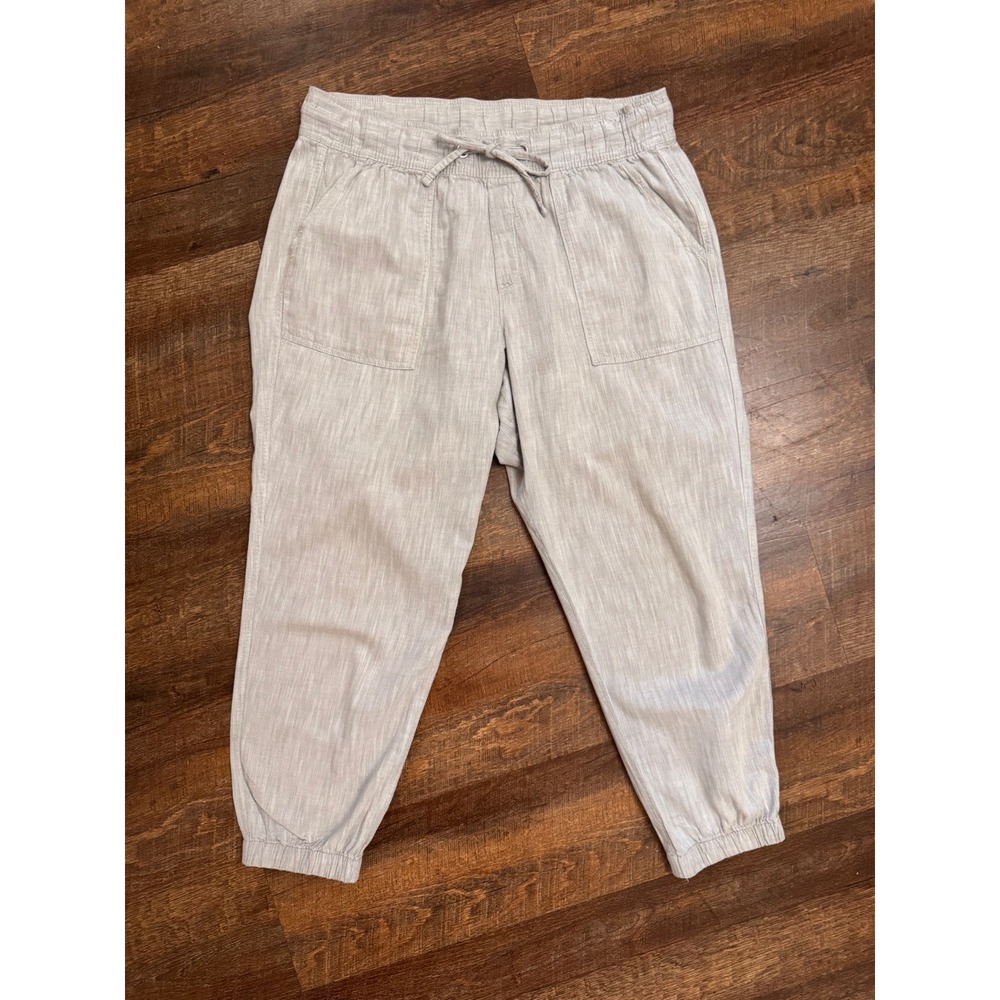 GAP Women's Large 100% Cotton Herringbone Pull-On Jogger Pants Gray Beige